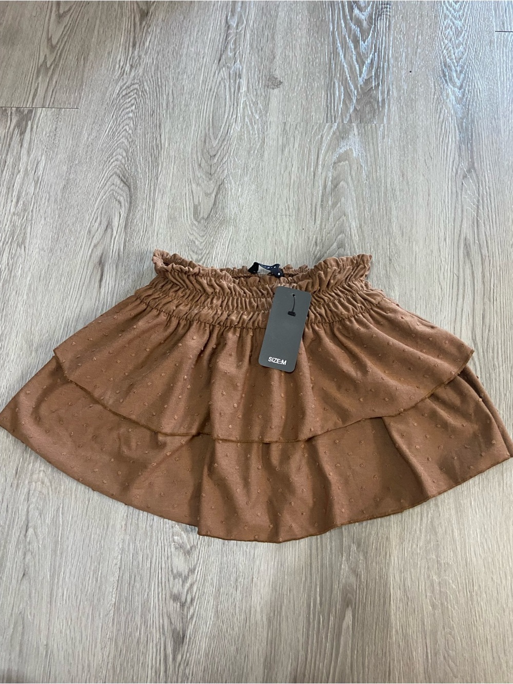 Smocked Waist Tiered Mini Skirt in Rustic Brown